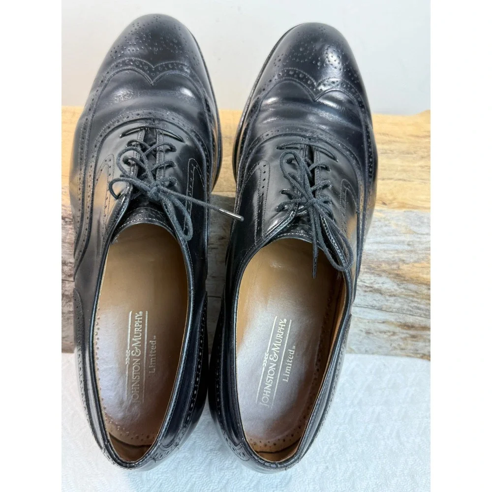Johnston & Murphy Limited Mens 11 D Black Leather Wingtip Oxford Shoes 24-93210